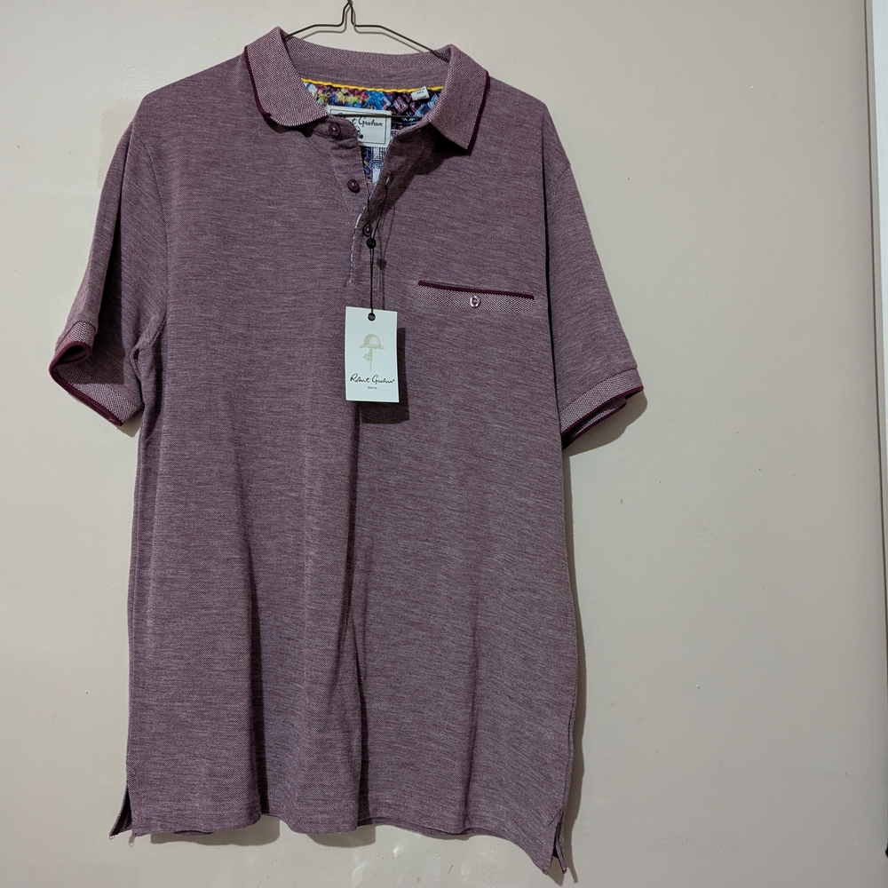 Robert Graham Polo Shirt In Burgundy Size M Classic Fit Purple New!
